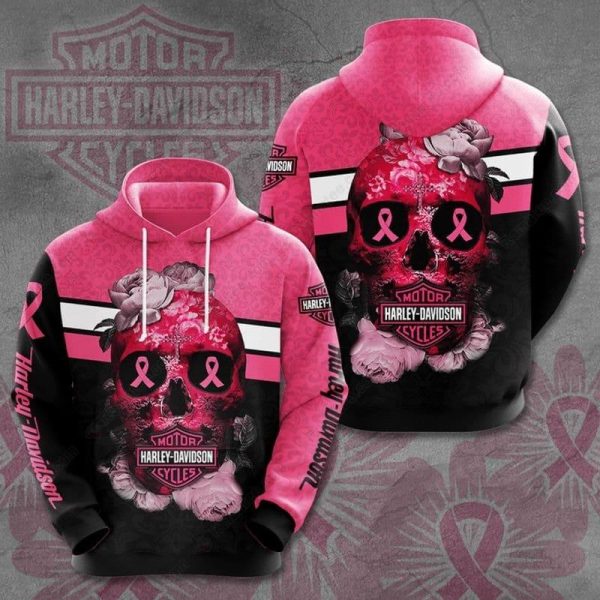 Skull and Rose Harley-Davidson Hoodie, Breast Cancer Awareness Pink Harley-Davidson Hoodie