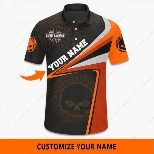 Sporty Harley Davidson Willie G Skull Custom Name Hoodie, Vibrant Orange and Black Harley Davidson Personalized Motorcycle Apparel