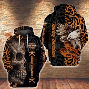 Sugar Skull and Eagle Harley-Davidson Merch, Live to Ride, Ride to Live Bold Biker Hoodie