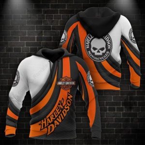 Vibrant Orange Stripe Harley Davidson Hoodie Bold Black and Orange Design for Adventurous Spirits Romatee