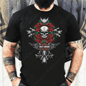 Vibrant Roses Skull Harley-Davidson T-Shirt, Bold Design for Motorcycle Enthusiasts