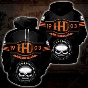 Willie G Skull H-D 1903 Hoodie, Classic Black and Orange Harley Hoodie