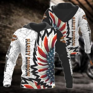 Wing Graphic and American Flag Harley-Davidson Hoodie, Edgy Red, White, and Blue Harley-Davidson Hoodie