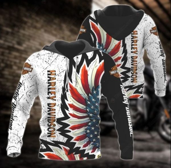 Wing Graphic and American Flag Harley-Davidson Hoodie, Edgy Red, White, and Blue Harley-Davidson Hoodie