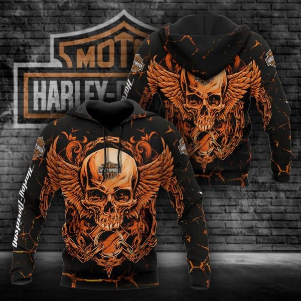 Winged Skull With Chains Harley-Davidson Merch, Powerful Harley-Davidson Hoodie