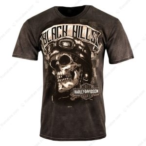 Black Hills Harley Davidson Merch Harley Davidson Skull Cap Black Mineral Wash T Shirt 1