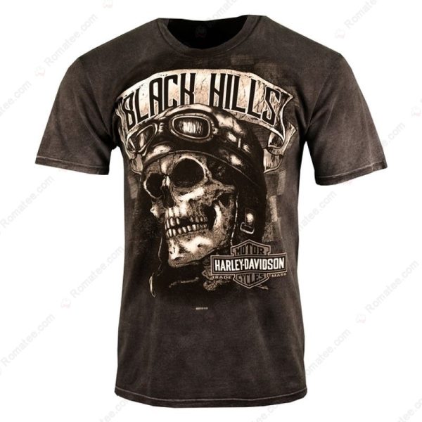 Black Hills Harley-Davidson Merch, Harley-Davidson Skull Cap Black Mineral Wash T-Shirt