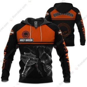 Bold Black And Orange Grim Reaper Harley-Davidson 3D All Over Print Hoodie