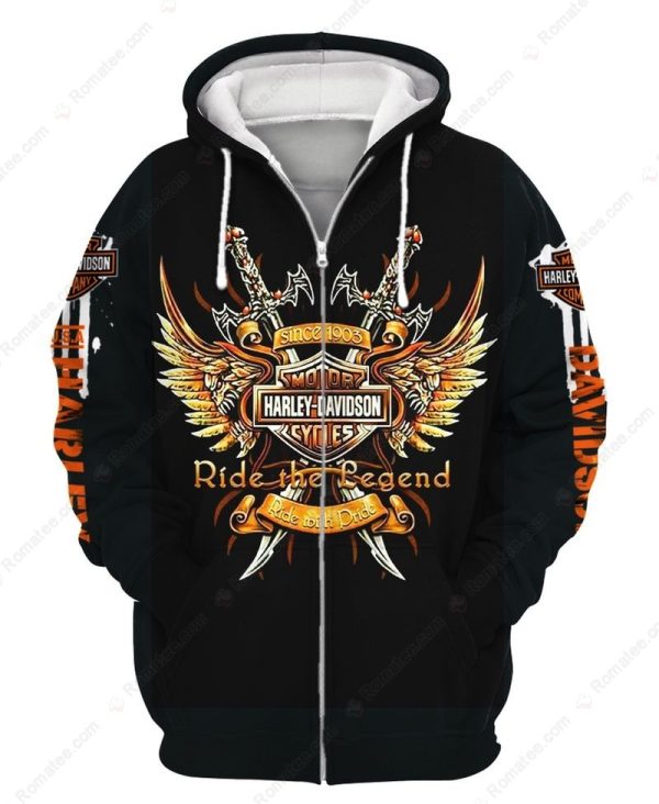 Crossed Swords and Wings Harley-Davidson Legacy Hoodie, Ride the Legend with Flames and Ornate Details