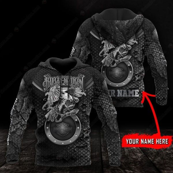 Custom Name Patriotic Harley-Davidson Merch, Eagle And Legendary Motorcycles Hoodie