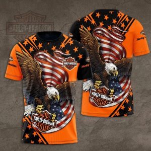 Eagle Hold Logo Harley-Davidson Merch, Eagle and American Flag Black and Orange Harley Davidson Hoodie