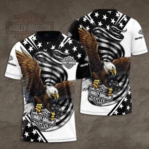 Eagle Hold Logo Harley-Davidson Merch, Eagle and American Flag Black and White Harley Davidson Hoodie