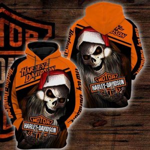 Fiery Skull with Santa Hat Harley-Davidson Merch, Playful Harley-Davidson Hoodie