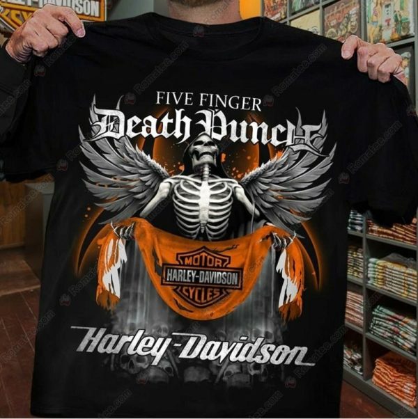 Five Finger Death Punch Harley-Davidson T-Shirt, Grim Reaper Winged Harley-Davidson T-Shirt