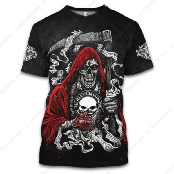 Grim Reaper Holding Willie G Skull Logo Merch, Dark Gothic Design with Vivid Red Accents