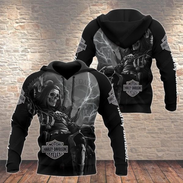 Grim Reaper King Harley-Davidson Hoodie, Grim Reaper and Lightning Design