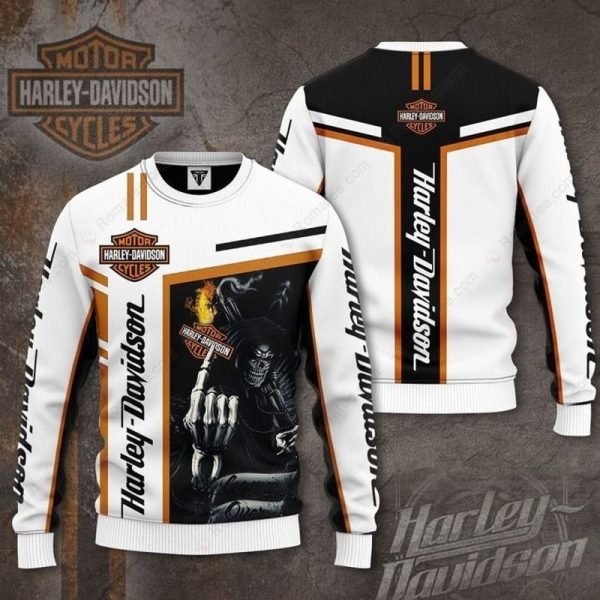 Grim Reaper Striking Harley-Davidson Hoodie,  Modern Skull Graphic with Black and Orange Accents