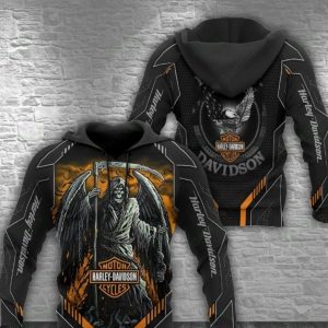 Grim Reaper with Flames Harley-Davidson Merch, Eagle Harley-Davidson Dark Fusion Hoodie