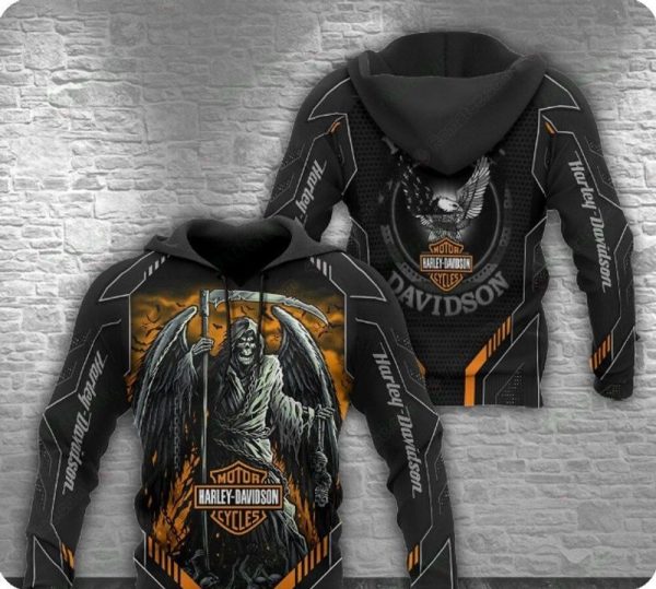 Grim Reaper with Flames Harley-Davidson Merch, Eagle Harley-Davidson Dark Fusion Hoodie