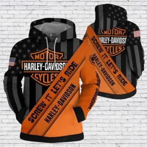 Harley-Davidson American Flag Hoodie, Screw It Let’s Ride Slogan Patriotic Harley-Davidson 3D All Over Print