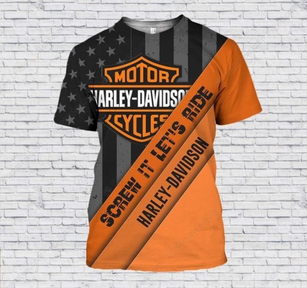 Harley-Davidson American Flag Hoodie, Screw It Let’s Ride Slogan Patriotic Harley-Davidson 3D All Over Print