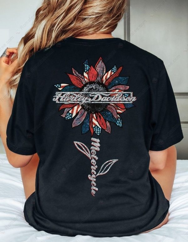 Harley-Davidson American Flag Sunflower Motorcycle T-Shirt