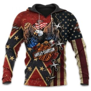 Harley Davidson American Pride Hoodie Bold American and Confederate Flag Design 2