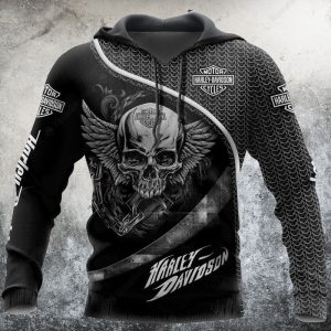 Harley-Davidson Black Skull Winged Chain 3D Vintage All Over Print Hoodie