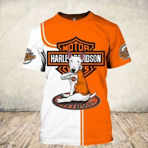 Harley-Davidson Bull Terrier Merch, Bright Orange and White Dog Graphic