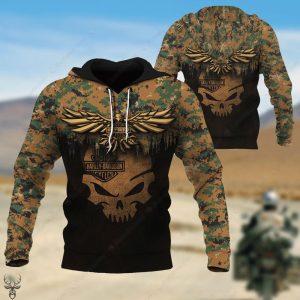 Harley Davidson Camo Skull and Wings Hoodie Rugged Military Style Eagle Skull Graphic 1 hoodie