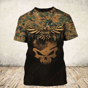 Harley Davidson Camo Skull and Wings Hoodie Rugged Military Style Eagle Skull Graphic 3 tshirt