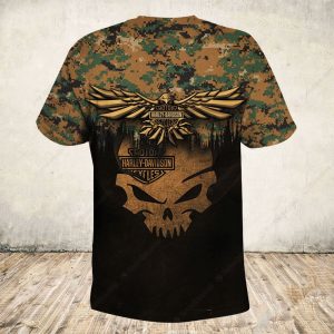 Harley Davidson Camo Skull and Wings Hoodie Rugged Military Style Eagle Skull Graphic 3 tshirt back