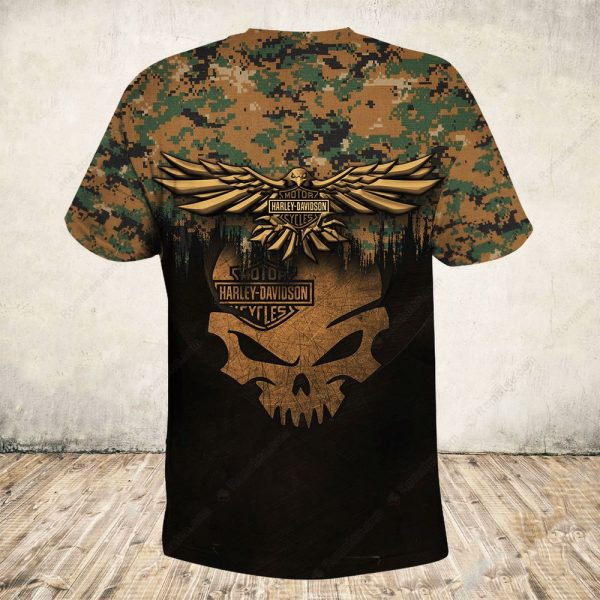 Harley Davidson Camo Skull and Wings Hoodie, Rugged Military-Style Eagle Skull Graphic