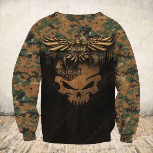 Harley Davidson Camo Skull and Wings Hoodie Rugged Military Style Eagle Skull Graphic 4 long sleeve