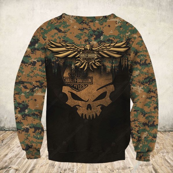 Harley Davidson Camo Skull and Wings Hoodie, Rugged Military-Style Eagle Skull Graphic