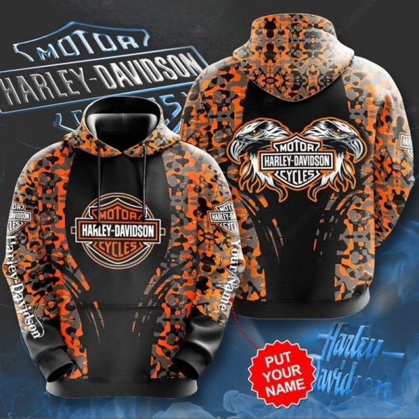 Harley-Davidson Camouflage And Eagle Hoodie, Orange & Gray Camouflage with Skull