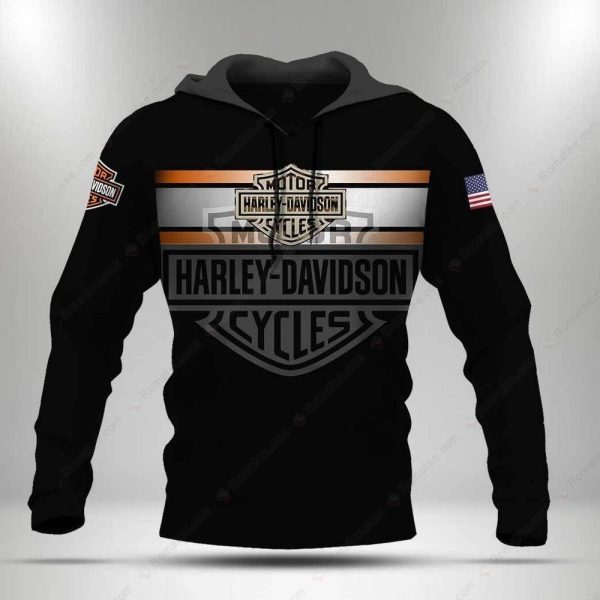 Harley-Davidson Classic Logo Black Hoodie with American Flag Patch