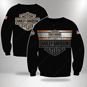 Harley Davidson Classic Logo Black Hoodie with American Flag Patch 4 long sleeve