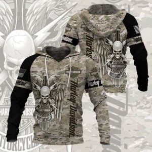 Harley Davidson Eagle American Flag Skull 3D Vintage All Over Print Hoodie