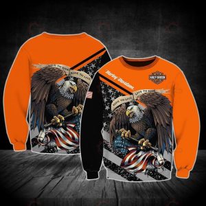 Harley Davidson Eagle Rider Graphic Freedom Hoodie Orange and Black Harley Davidson Patriotic Design 3 long sleeve