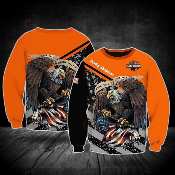 Harley Davidson Eagle Rider Graphic Freedom Hoodie, Orange and Black Harley Davidson Patriotic Design