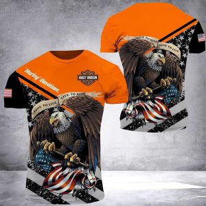 Harley Davidson Eagle Rider Graphic Freedom Hoodie Orange and Black Harley Davidson Patriotic Design 4 t shirt