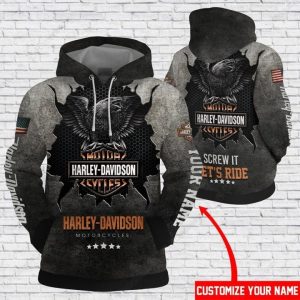 Harley Davidson Eagle Screw It Lets Ride Merch Personalized Eagle and American Flag Graphics Hoodie 1