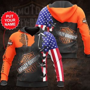 Harley-Davidson Eagle and American Flag Hoodie, Customizable Harley-Davidson Patriotic Eagle Hoodie