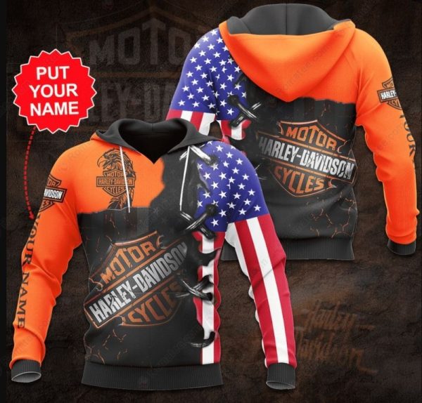 Harley-Davidson Eagle and American Flag Hoodie, Customizable Harley-Davidson Patriotic Eagle Hoodie