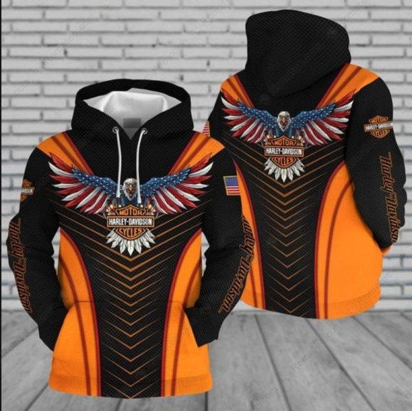 Harley-Davidson Eagle and American Flag Merch, Harley-Davidson Logo and Patriotic Flair Hoodie