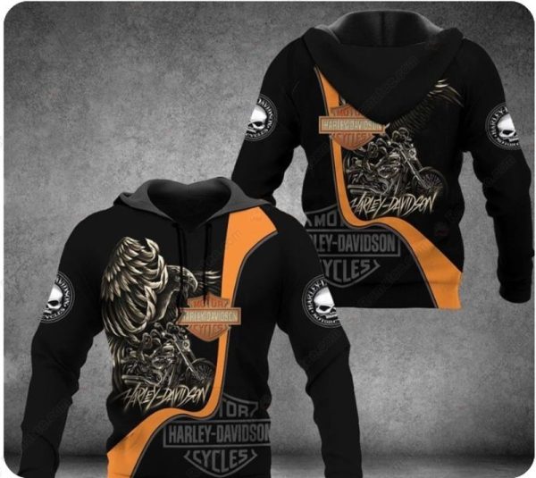 Harley-Davidson Eagle and Motorcycle Hoodie, Eagle Wings and Metallic Harley-Davidson Merch