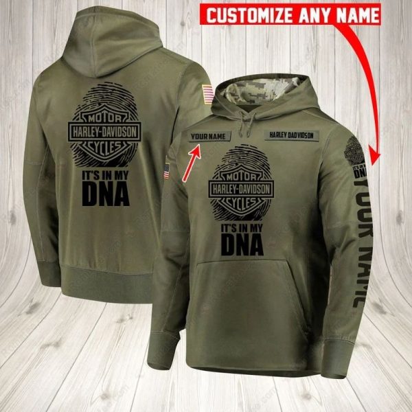 Harley-Davidson Fingerprint with American Flag Hoodie, It’s In My DNA Personalized Name Hoodie