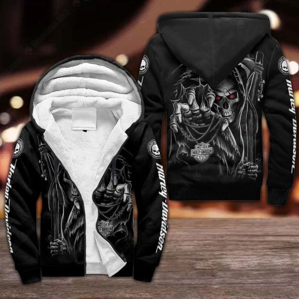 Harley-Davidson Grim Reaper With Chain Hoodie, Bold Black & White Design