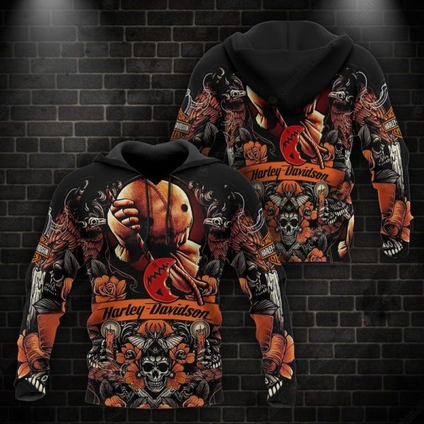 Harley-Davidson Halloween Trick Or Treat Hoodie, Spooky Design with Crows 3D All Over Print Hoodie